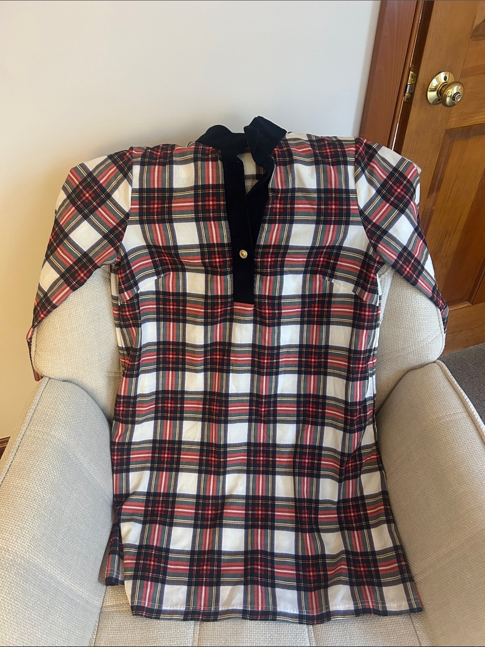 Women’s Red & Black Plaid Shift Dress with Black Trim